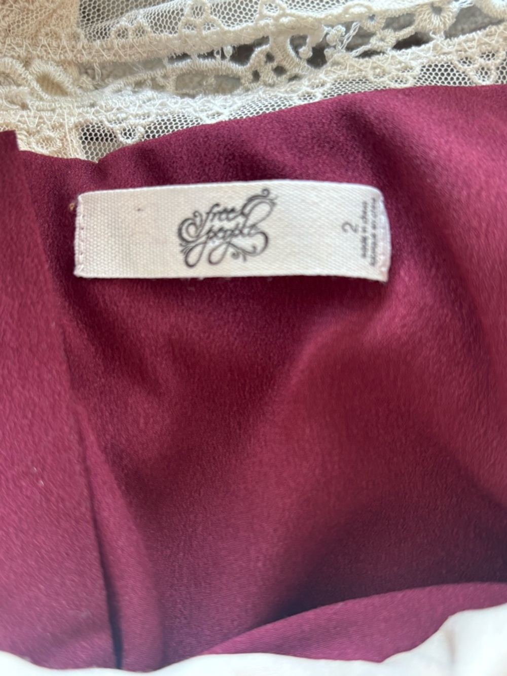 Free People Vntg. Lace Bodice Long Sleeve Dress in Cream and Burgundy - Picture 3 of 4